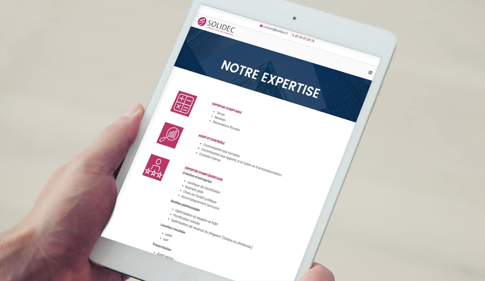 SOLIDEC : Le site web est un site vitrine avec des liens donnant accès aux plateformes sécurisées d'échanges de données - Agence Linéal