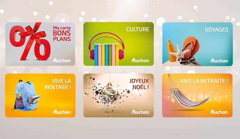 AUCHAN : Élaboration du design de la nouvelle collection de cartes cadeaux - Agence Linéal
